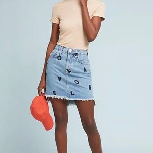 Current/Elliott denim mini skirt “love letter”.